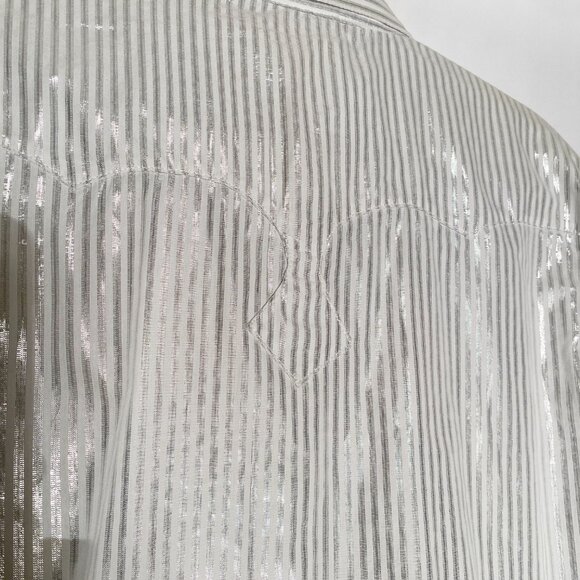 Vintage Y2K WRANGLER Metallic Silver Striped WESTERN Shirt! Large - Picture 10 of 15